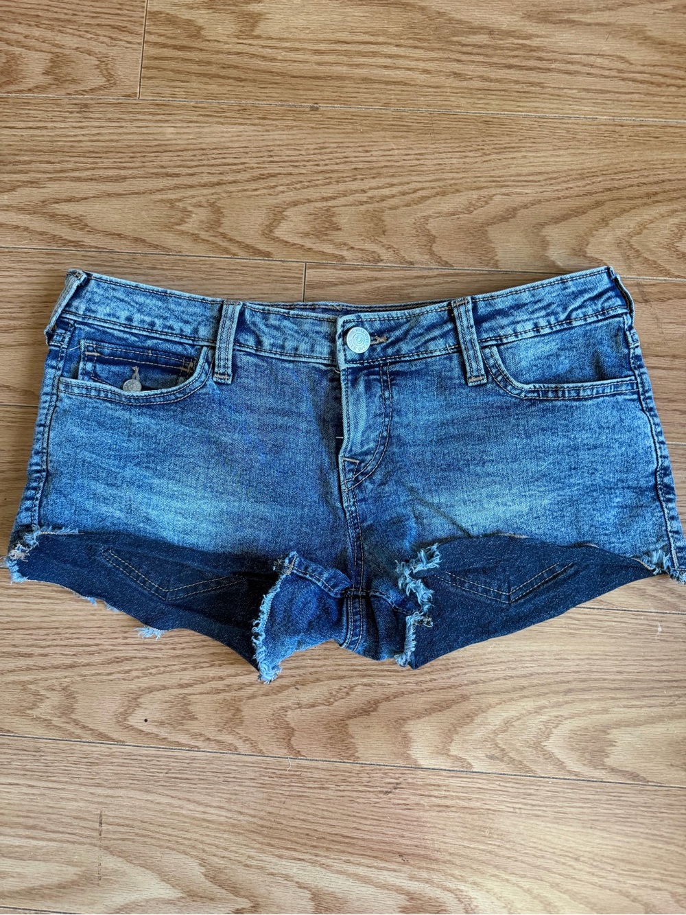 True Religion Joey Cut Off Blue Distressed Denim Shorts